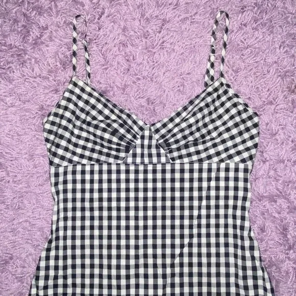 M VTG Kookai Black & White Gingham Print Picnic Hourglass Bodycon Mini Dress - Picture 4 of 10